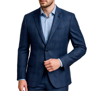 Bespoke Men's Blue Plaid Blazer Jacket Silk Lined 38R medium M